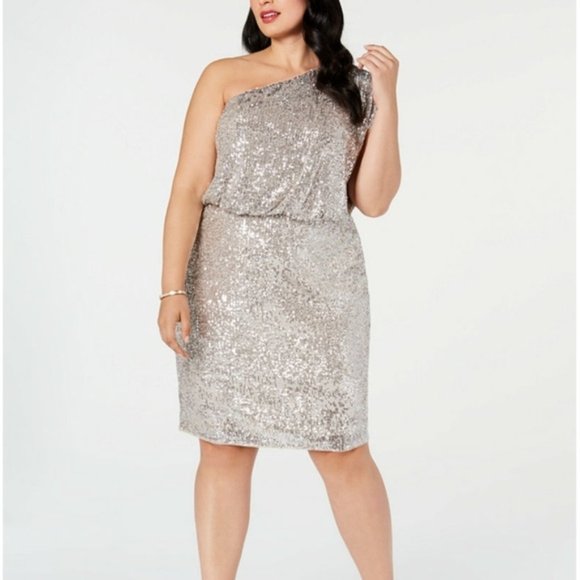 Adrianna Papell Dresses & Skirts - Adrianna Papell Plus Size One-Shoulder Sequined